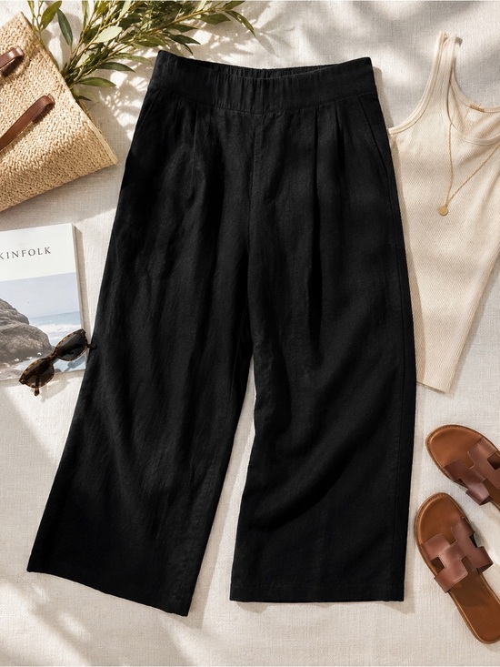 Abercrombie & Fitch Pants - Abercrombie & Fitch Black Linen Blend Pull-On Cropped Pants XL
